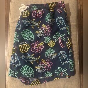 Simply Southern Navy Swim Trunks with Neon Tropical Accents